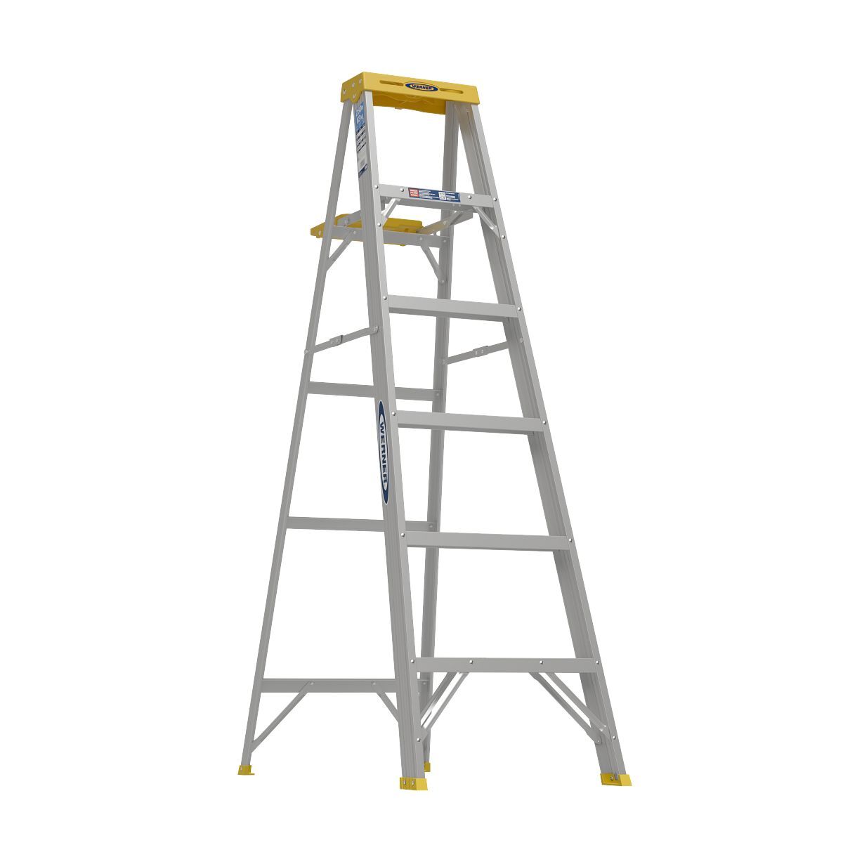 Werner 366 Aluminum Step Ladder, Type I, Load Capacity 250-Lb, 6-Ft