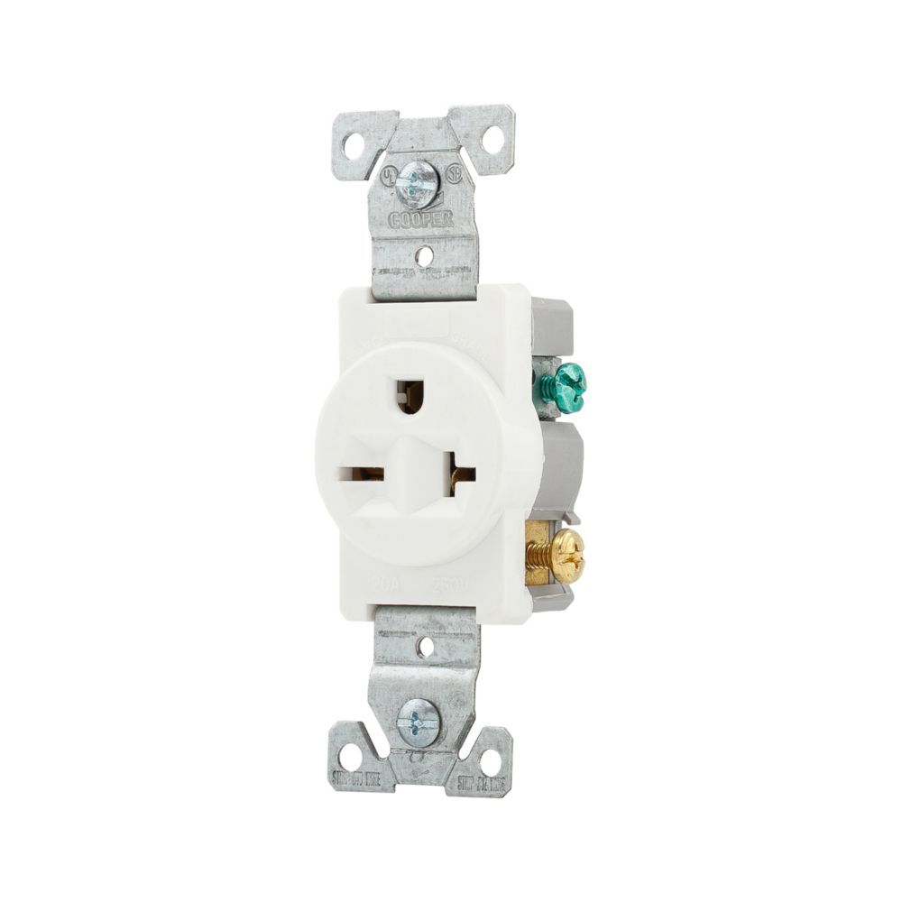 Eaton White NEMA 6-20R Commercial Standard Auto-Grounding Flush Single Receptacle 14-10 Gauge, 20-A