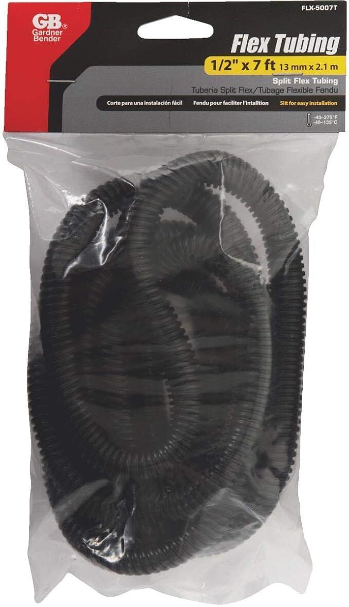Gardner Bender Black Split Flex Tubing, 1/2-In x 7-Ft