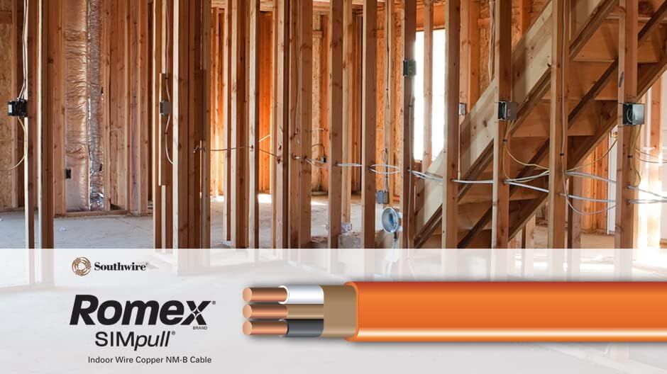 Southwire Romex Brand SIMpull Type NM-B Cable 10 Gauge 2C SOL With Ground, 50-Ft 
