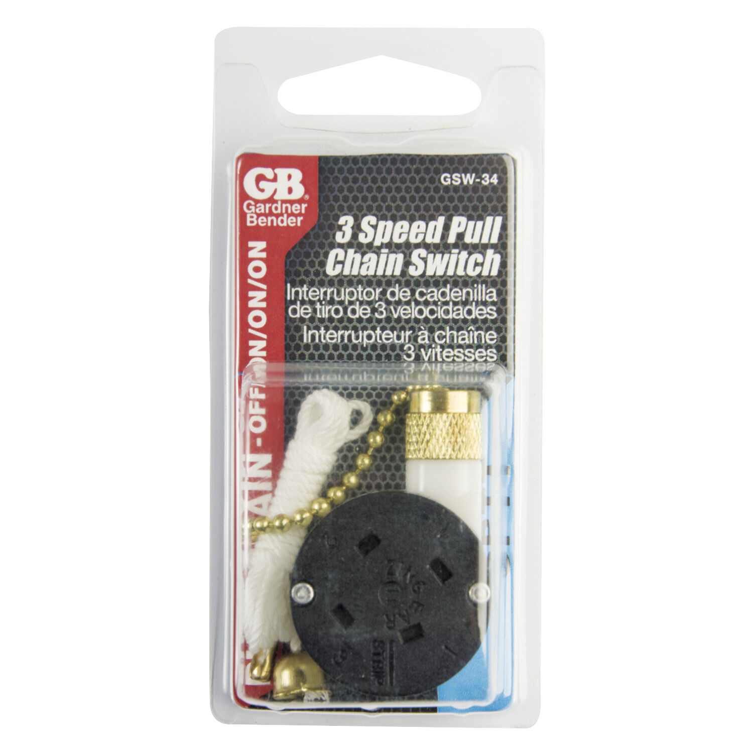 Gardner Bender SP3T Variable Speed Two Circuit Pull-Chain Switch 18 Gauge, 3-A/6-A, 250-V/125-V AC