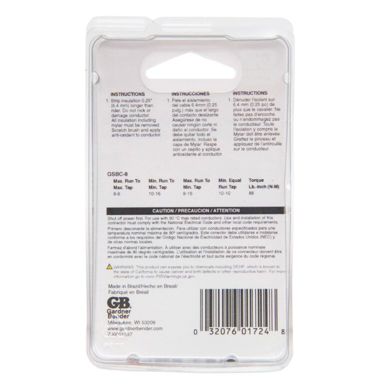 Gardner Bender Copper Split Bolt Connector, 16-20 Gauge Stranded/16-8 Gauge Solid, 2-Pk