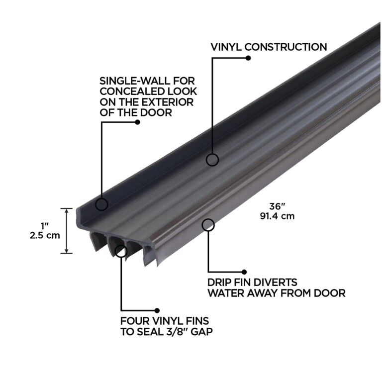 MD Building Products Brown Vinyl Concealed Screw/Nail-On Under Door Seal, 36-In X 2-In X 1-In