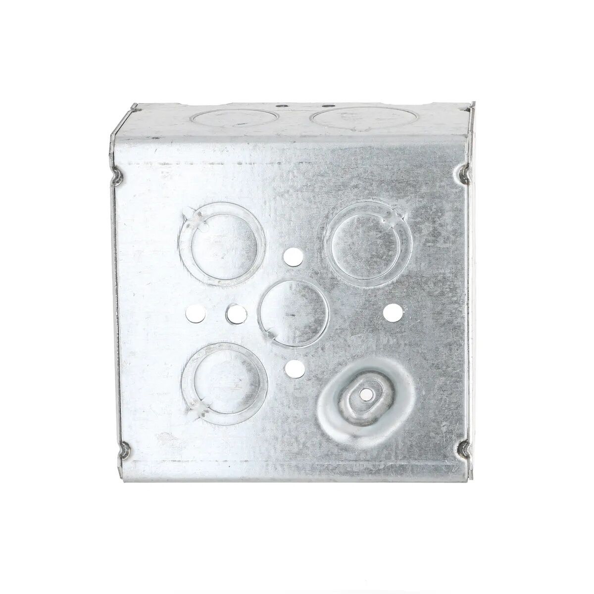 Raco Welded Square Steel Electrical Box With Raised Ground And 12 Knockouts, 4 11/16-In x 2 1/8-In