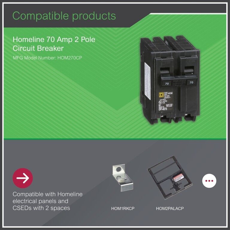 Square D Homeline Standard 2-Pole Mini Circuit Breaker, 70-A, 120-V/240-V AC