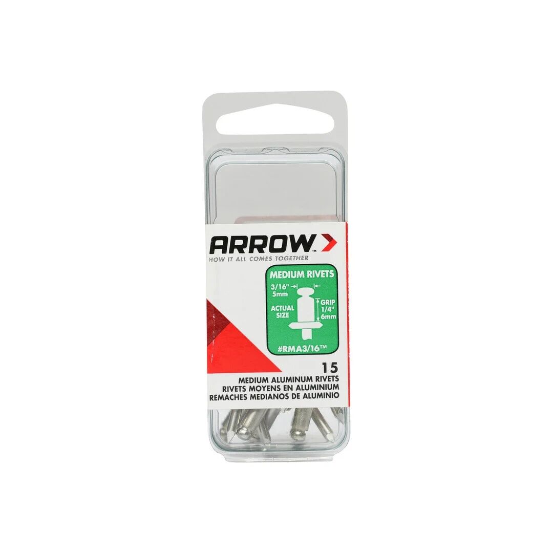 Arrow Fastener RMA3/16 Medium Aluminum Pop Rivets, 3/16-In x 1/4-In, 15-Pk