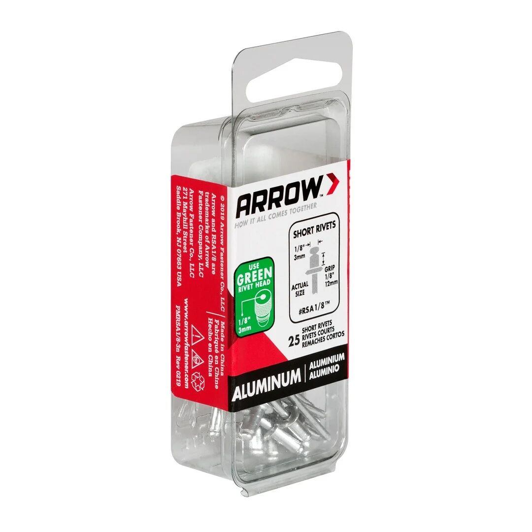 Arrow RSA 1/8 Short Aluminum Rivets, 1/8-In, 25-Pk