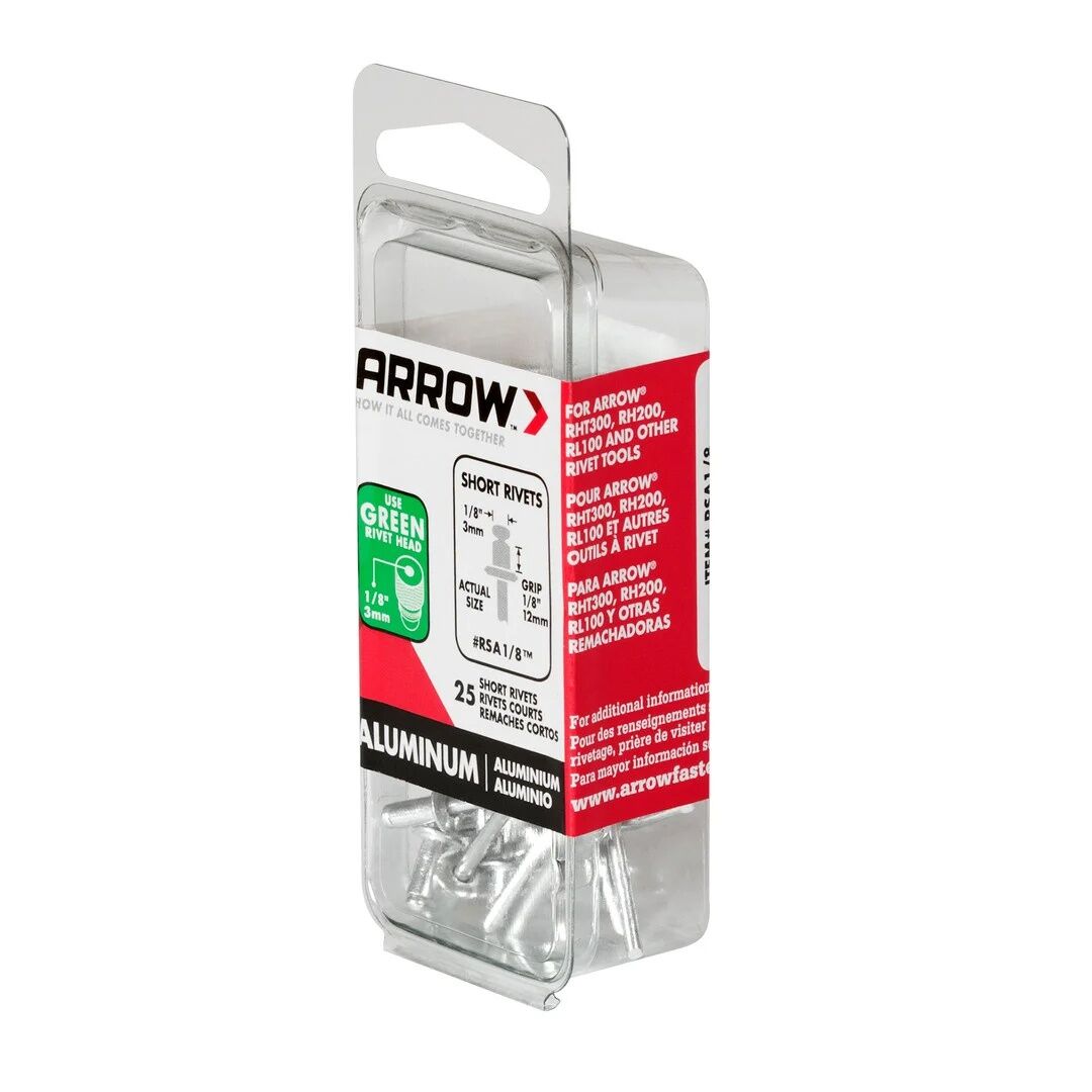 Arrow RSA 1/8 Short Aluminum Rivets, 1/8-In, 25-Pk