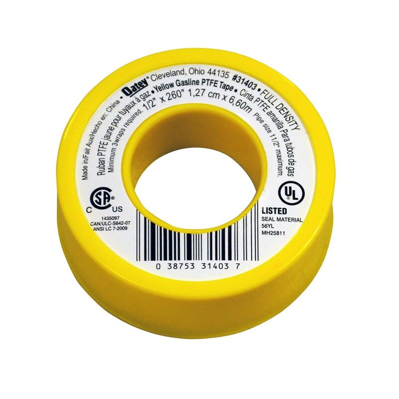 Oatey Yellow Gas Line PTFE Thread Seal Tape, 1/2-In x 260-In