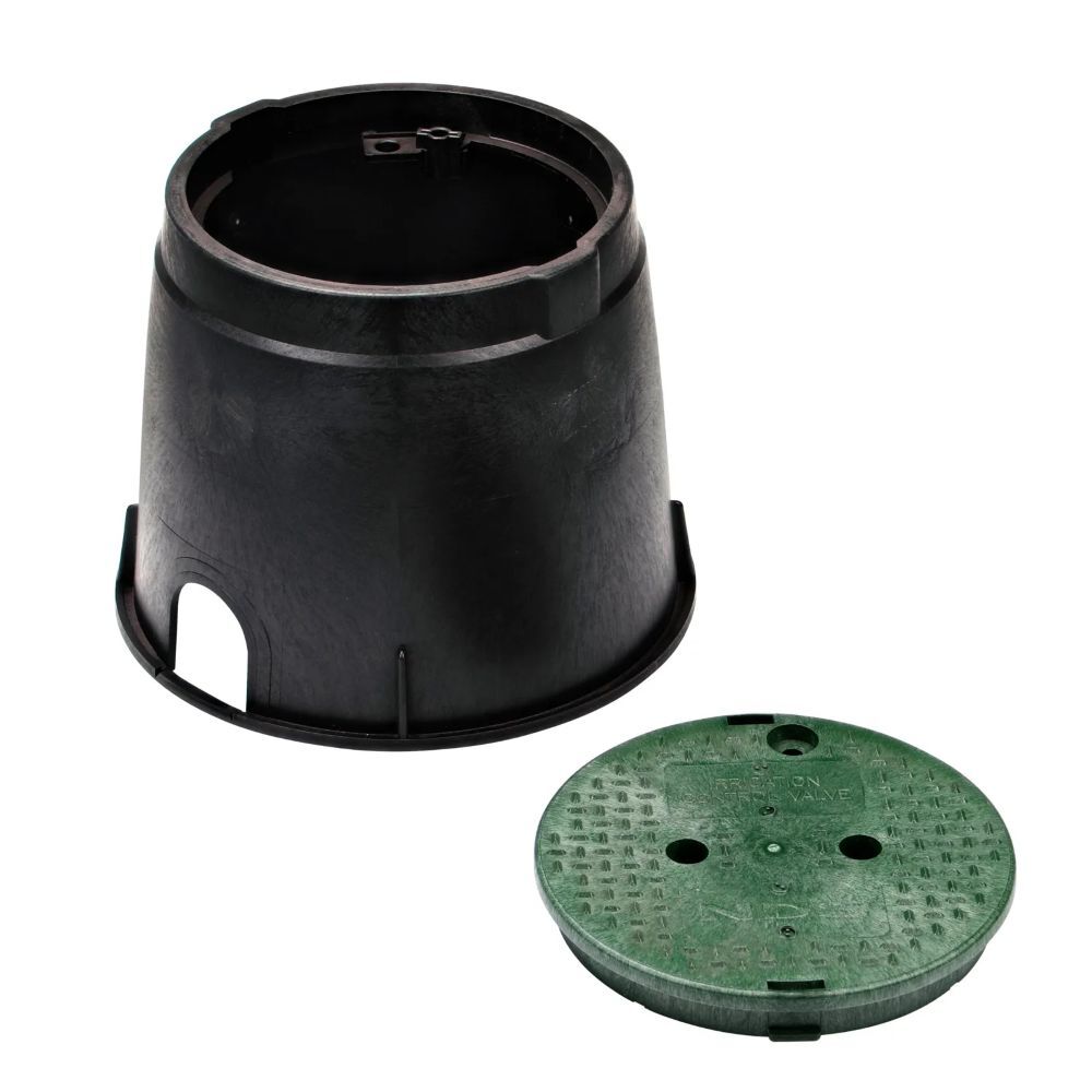 NDS Round Standard Series Valve Box and Cover Black Box Green ICV Cover, 10-In x 10-In