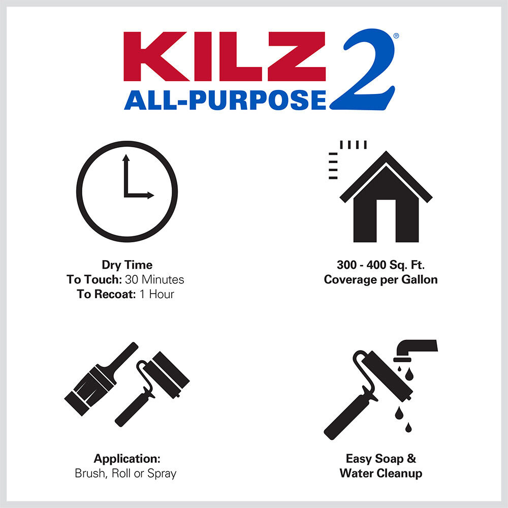 KILZ 2 ALL-PURPOSE Interior/Exterior Primer, 1-Qt