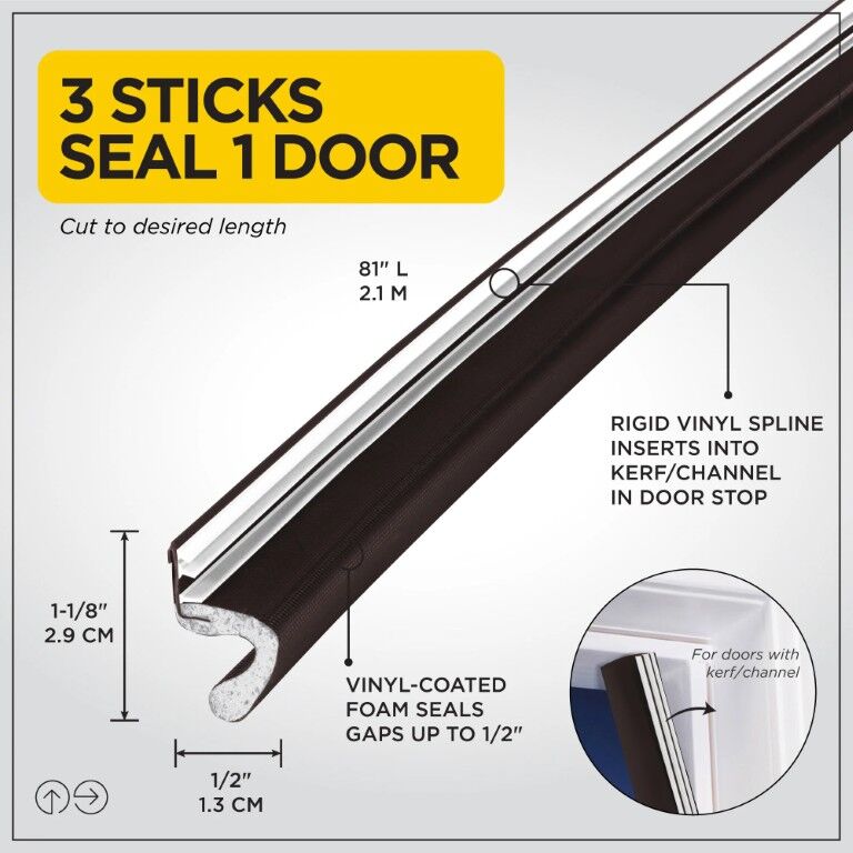 M-D Building Products Brown Vinyl-Coated Foam Top/Sides Door Seal For Kerf/Channel Doors, 81-In