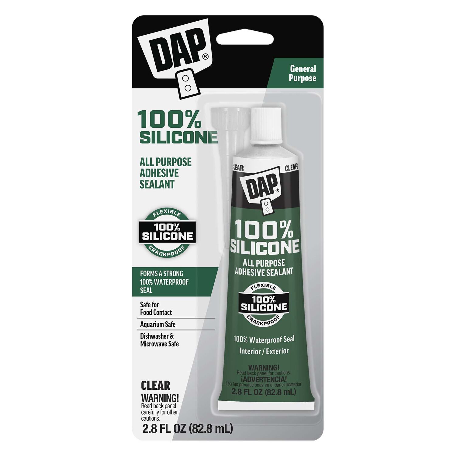 DAP All Purpose 100% Silicone Clear Rubber Adhesive Sealant, 2.8-Oz