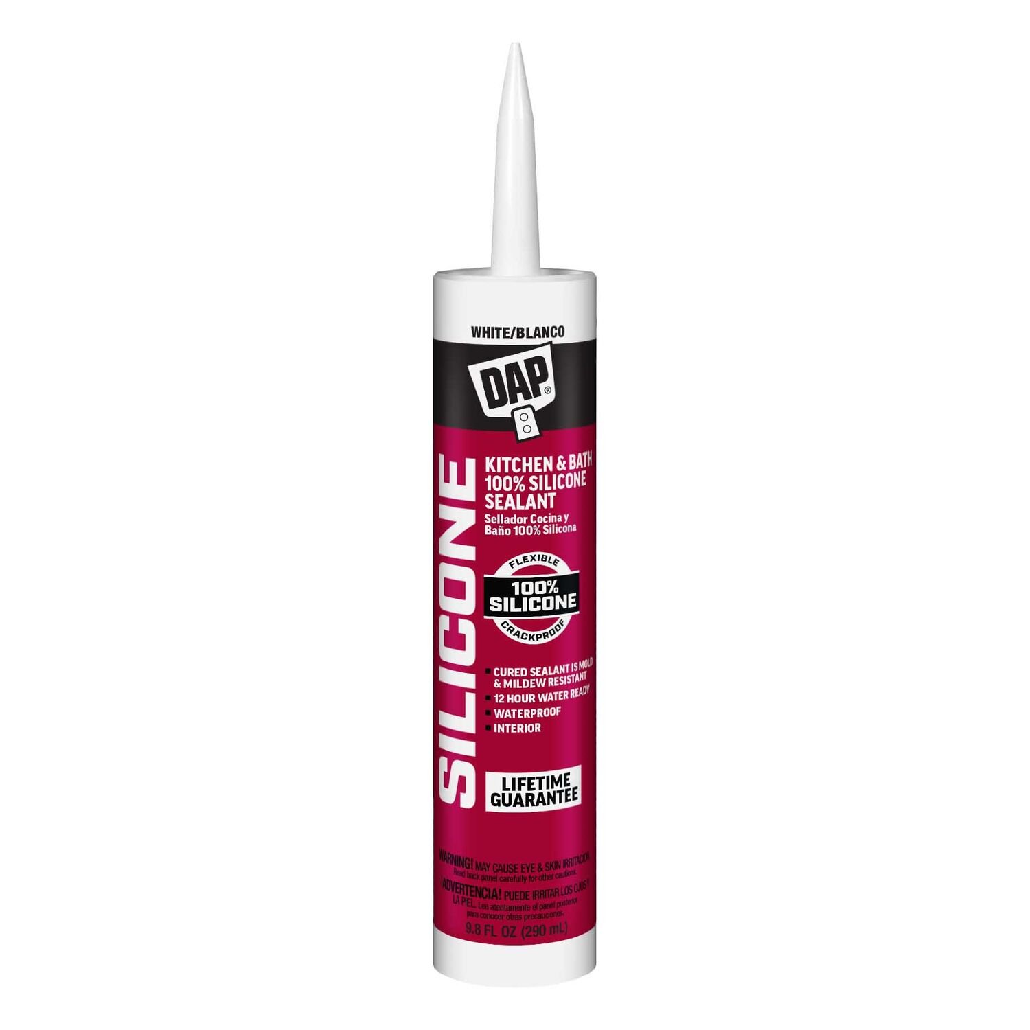 DAP 100% Silicone Rubber Kitchen, Bath & Plumbing Bath Sealant, 9.8-Oz