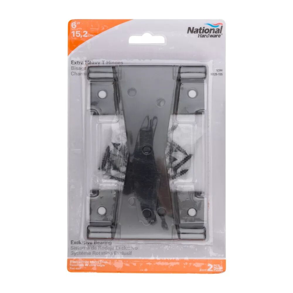 National Hardware Black Extra Heavy T-Hinge, 6-In, 2-Pk