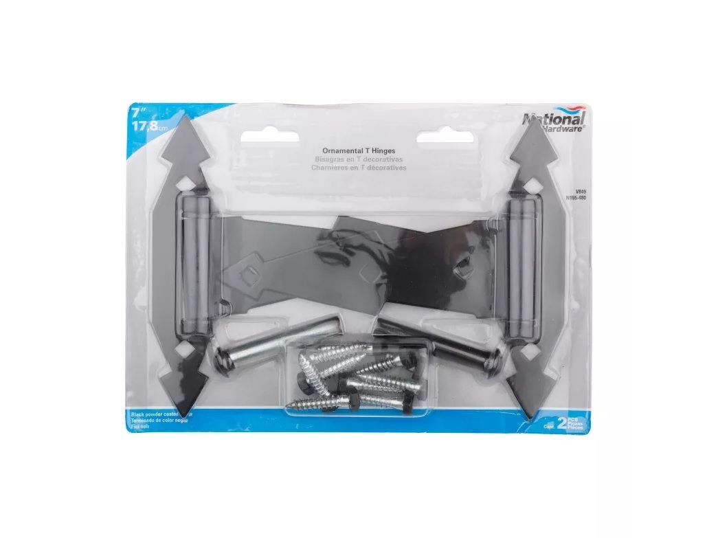 National Hardware Black Ornamental T-Hinge, 7-In, 2-Pk