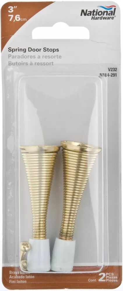 National Hardware Brass Spring Door Stop, 3-In, 2-Pk
