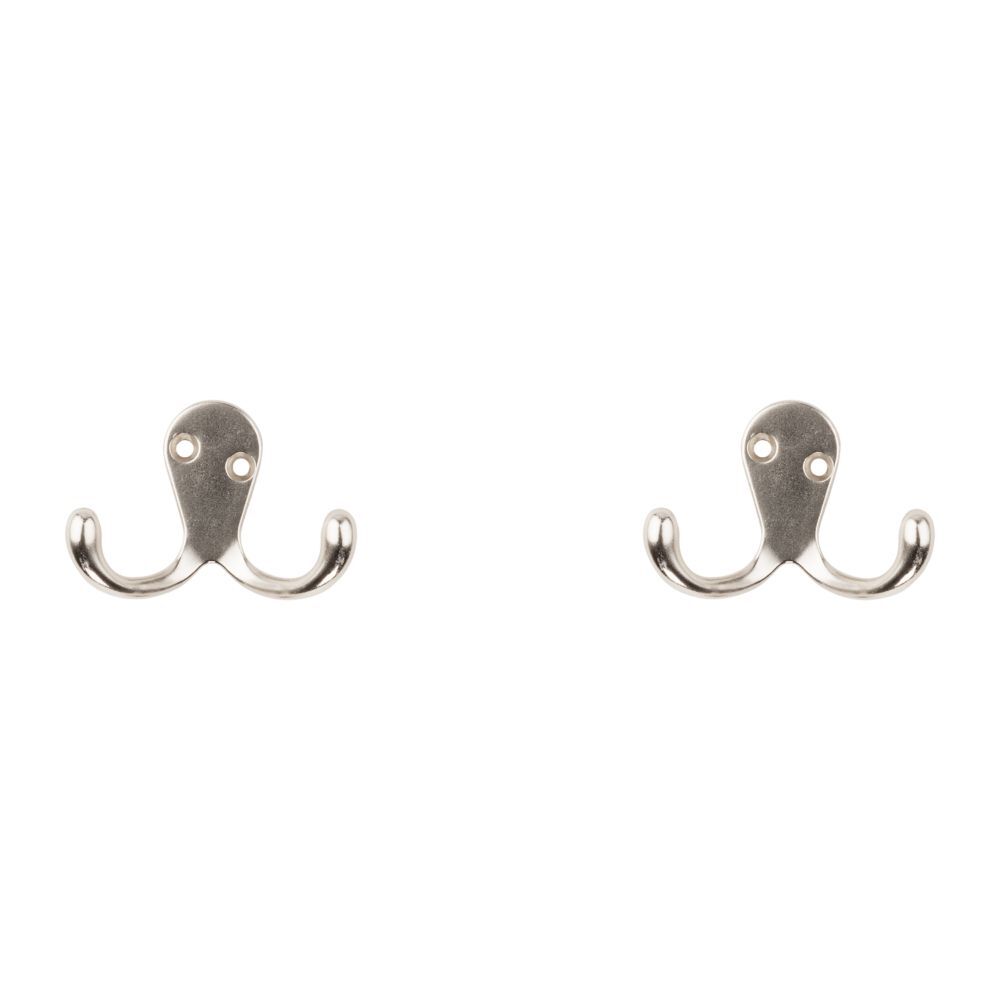 National Hardware Satin Nickel Double Clothes Hook, 2-Pk