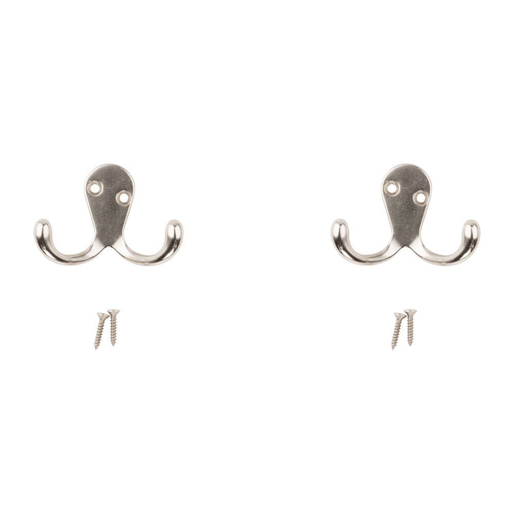 National Hardware Satin Nickel Double Clothes Hook, 2-Pk