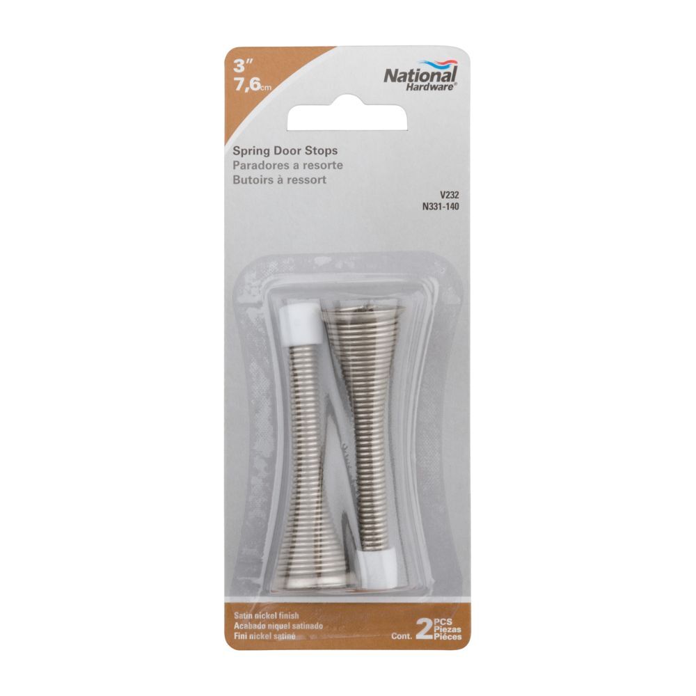 National Hardware Satin Nickel Spring Door Stop, 3-In, 2-Pk