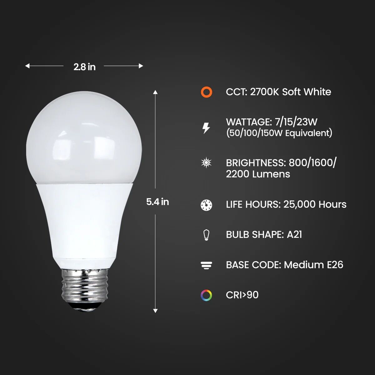 Feit Electric A21 7/15/23 Watt Frosted Soft White 3-Way Enhance LED Light Bulb