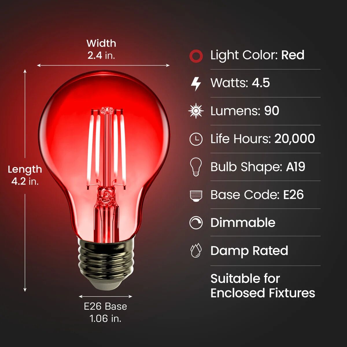 Feit Electric A19 4.5 Watt Red LED Light Bulb