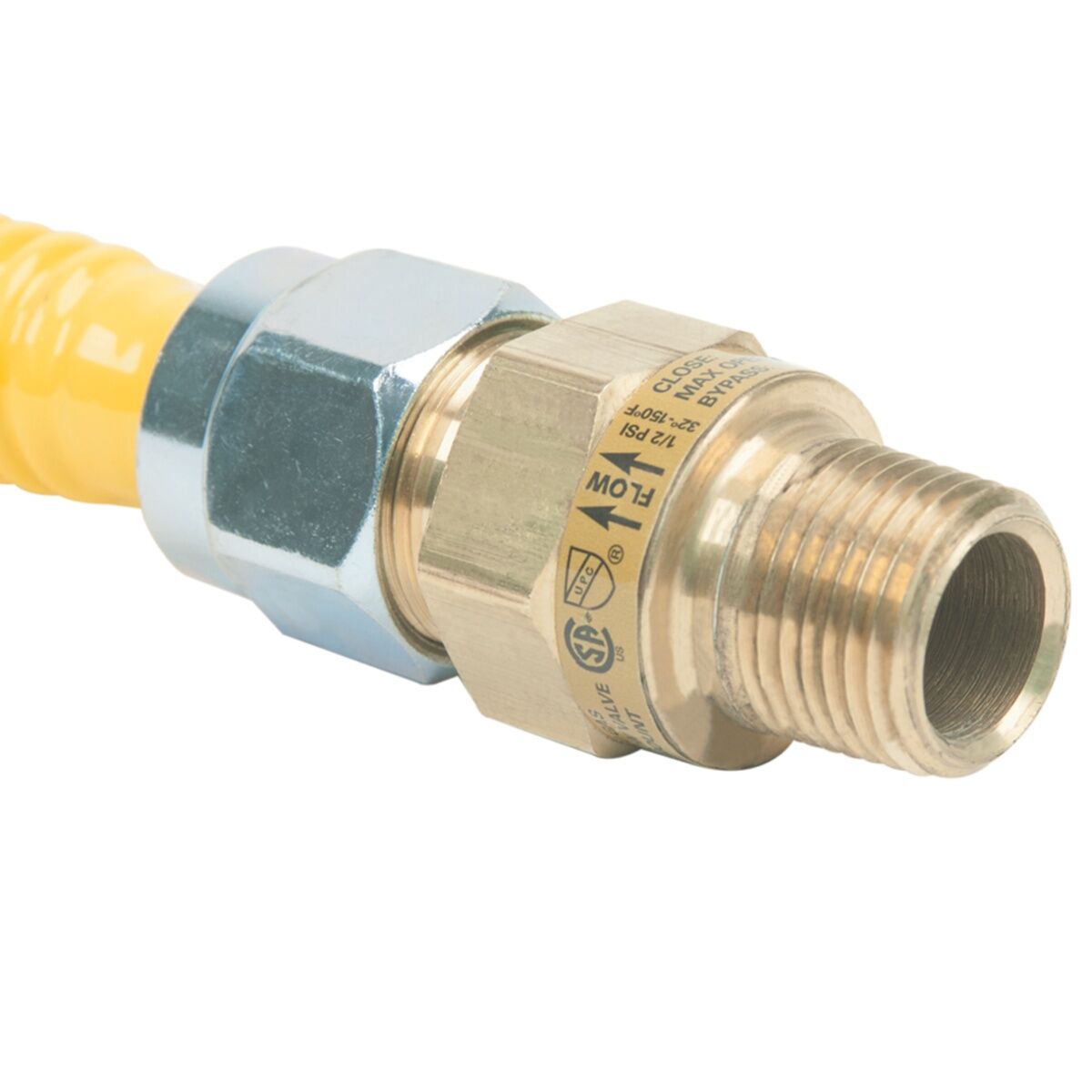 BrassCraft Safety+ Gas Connector, 1/2-In MIP EFV x 1/2-In MIP, 24-In