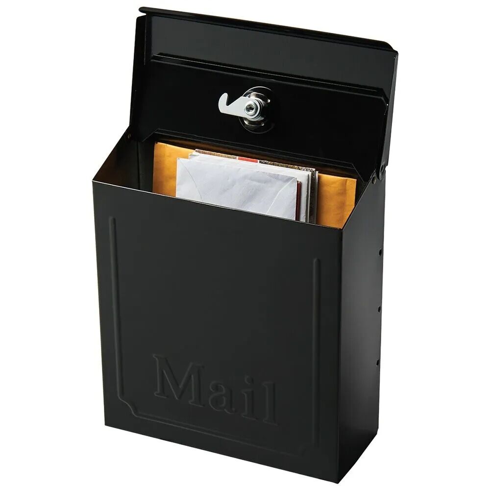 Gibraltar Black Townhouse Locking Wall Mount Mailbox, 10 1/10-In x 8 3/5-In x 4 1/10-In