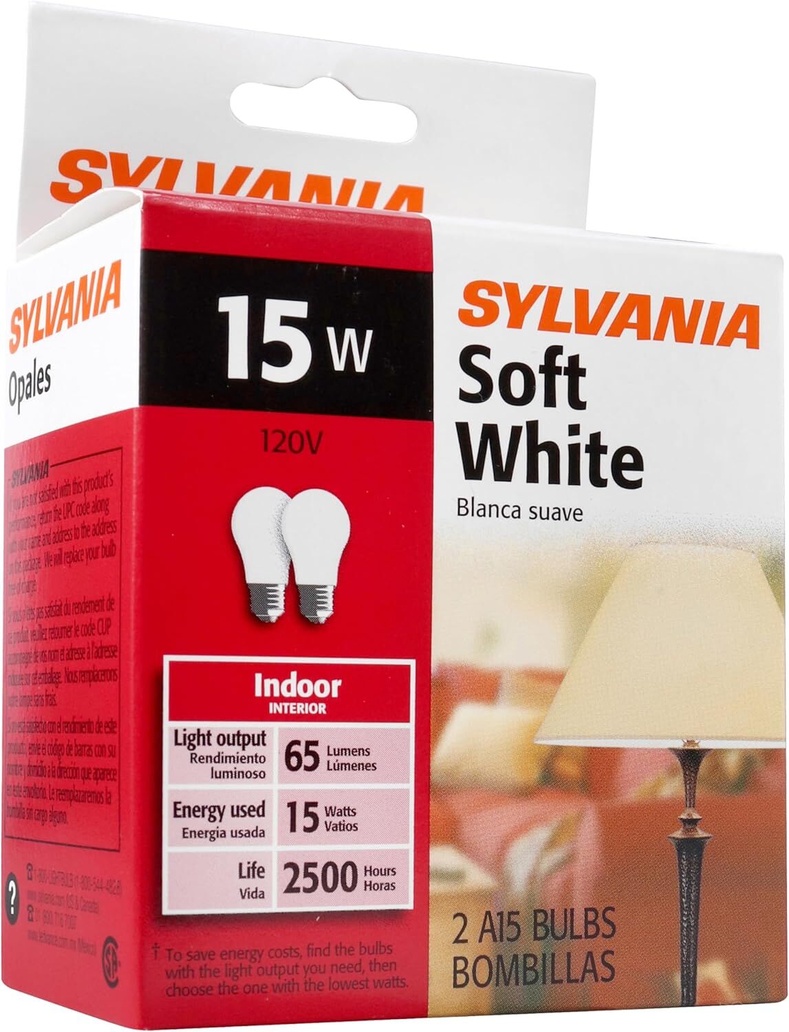Sylvania A15 15 Watt Frosted Soft White Dimmable Incandescent Appliance Light Bulb, 2-Pk