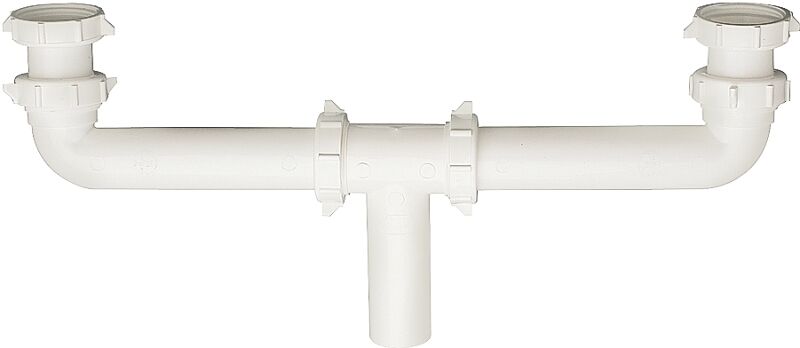 Plumb Pak White Plastic Double Bowl Sink Center Outlet, 1 1/2 in x 16-In