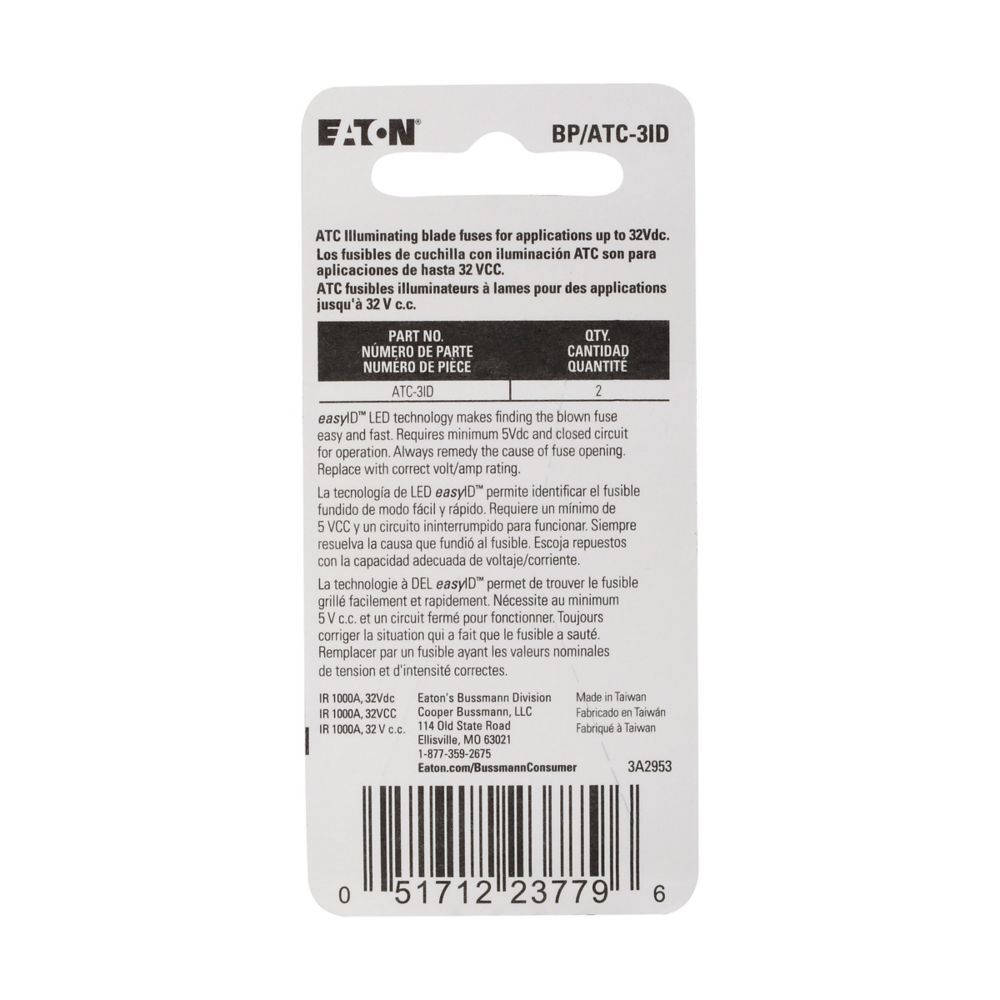 Bussmann Violet Non-Indicating ATC EasyID Blade Fuse, 3-A, 32-V DC, 2-Pk