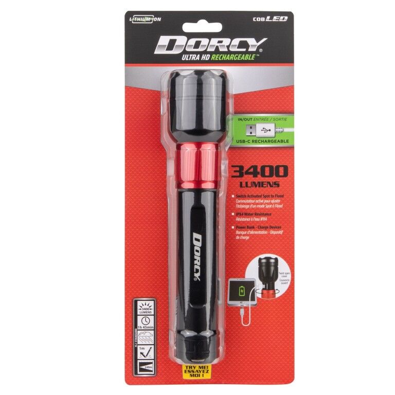 Dorcy 3400 Lumen Ultra HD Rechargeable LED Flashlight With Powerbank