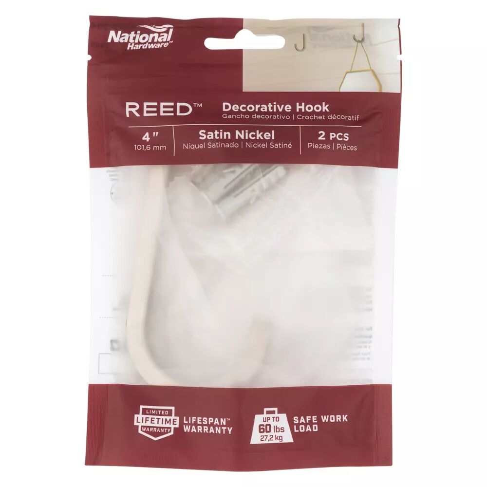 National Hardware Stain Nickel Reed Multipurpose Hook, 4-In