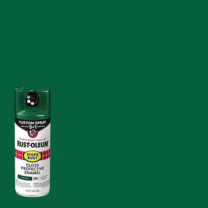 Rust-Oleum Protective Enamel Gloss Hunter Green Custom Spray 5-In-1, 12-Oz