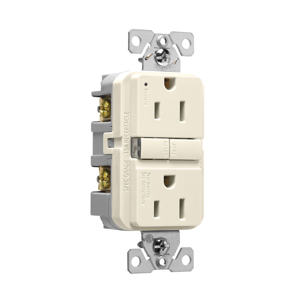 Eaton Light Almond Slim Self-Test NEMA 5-15R GFCI Receptacle, 14-10 Gauge, 15-A, 125-V