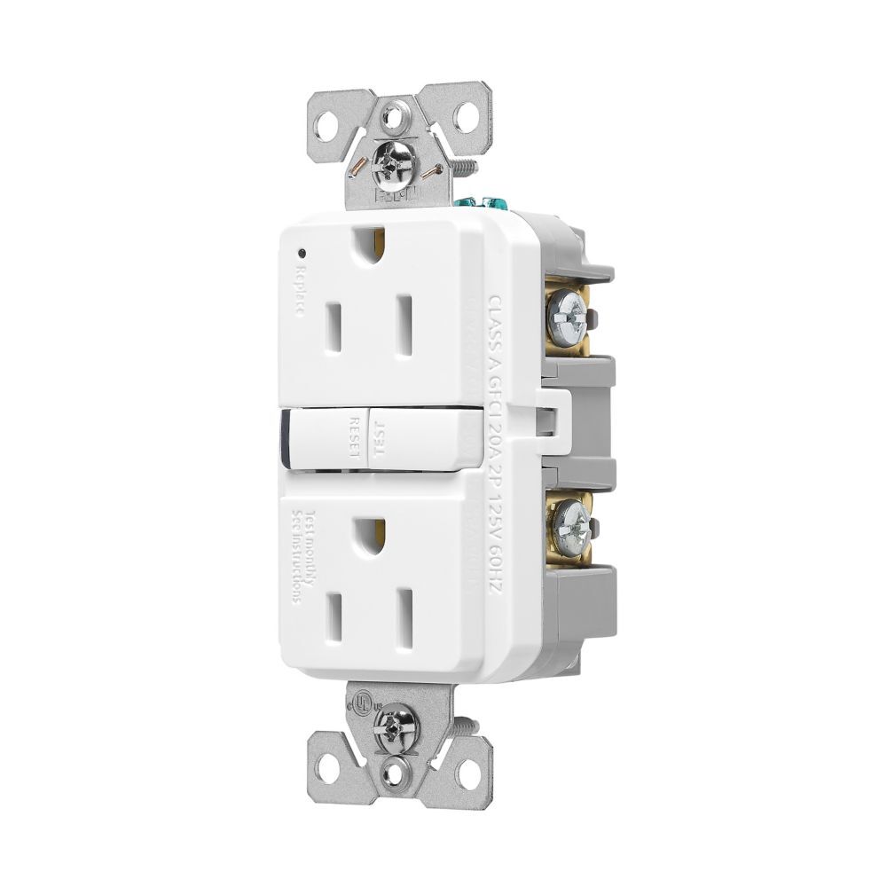 Eaton White Slim NEMA 5-15R Self-Test GFCI 14-10 Gauge, 15-A, 125-V