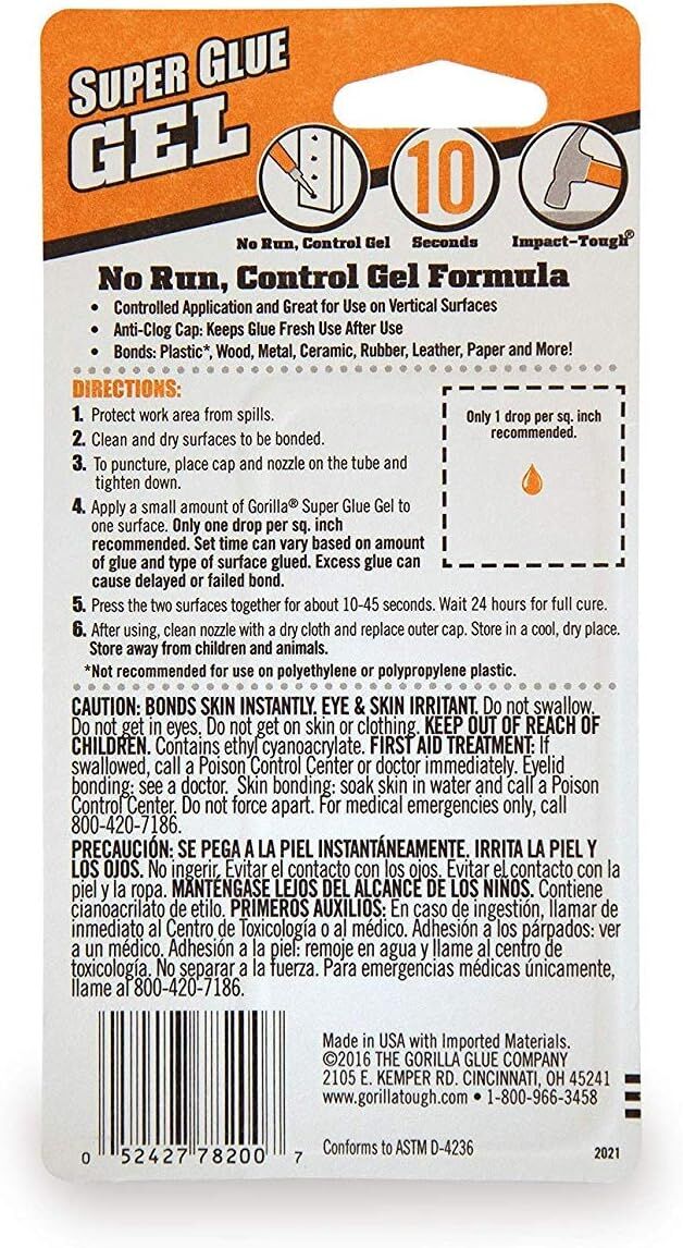 Gorilla Super Glue Gel, 3-g, 2-Pk