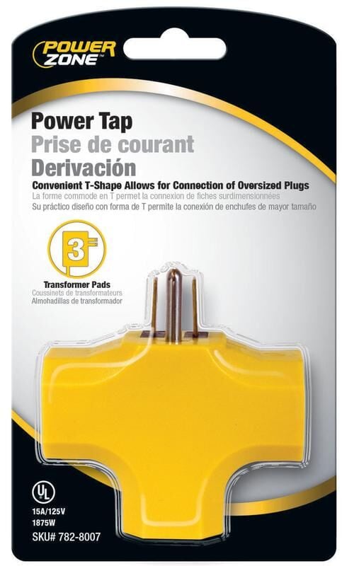 Powerzone Yellow Grounded 3 Outlet Power Tap