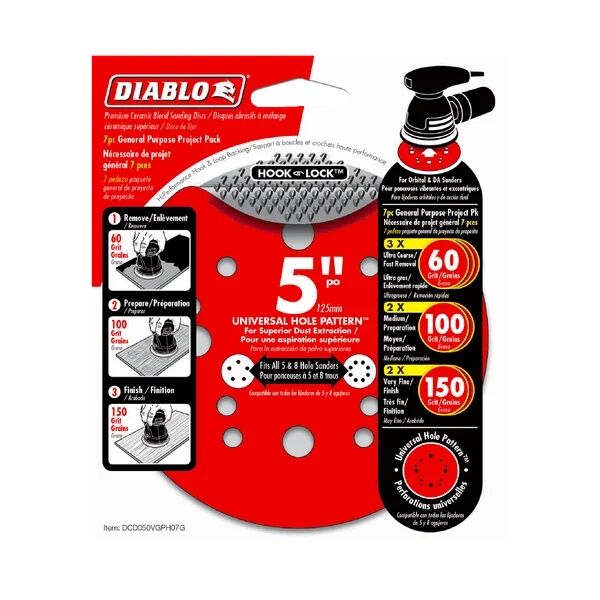 Diablo General Purpose Hook & Lock ROS Sanding Discs, 5-In, 7-Pk