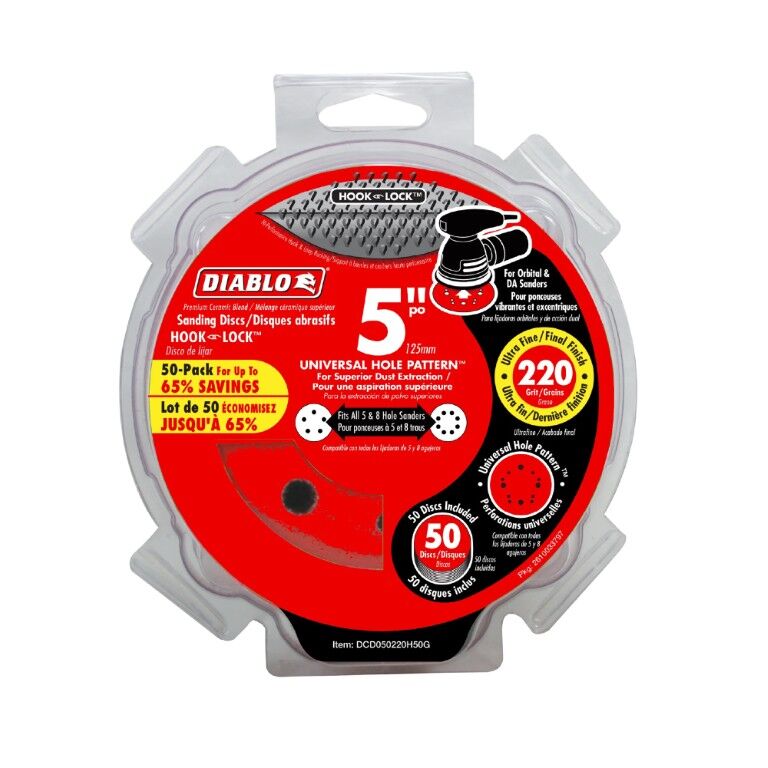 Diablo Tools 220-Grit Hook & Lock ROS Sanding Discs, 5-In, 50-Pk