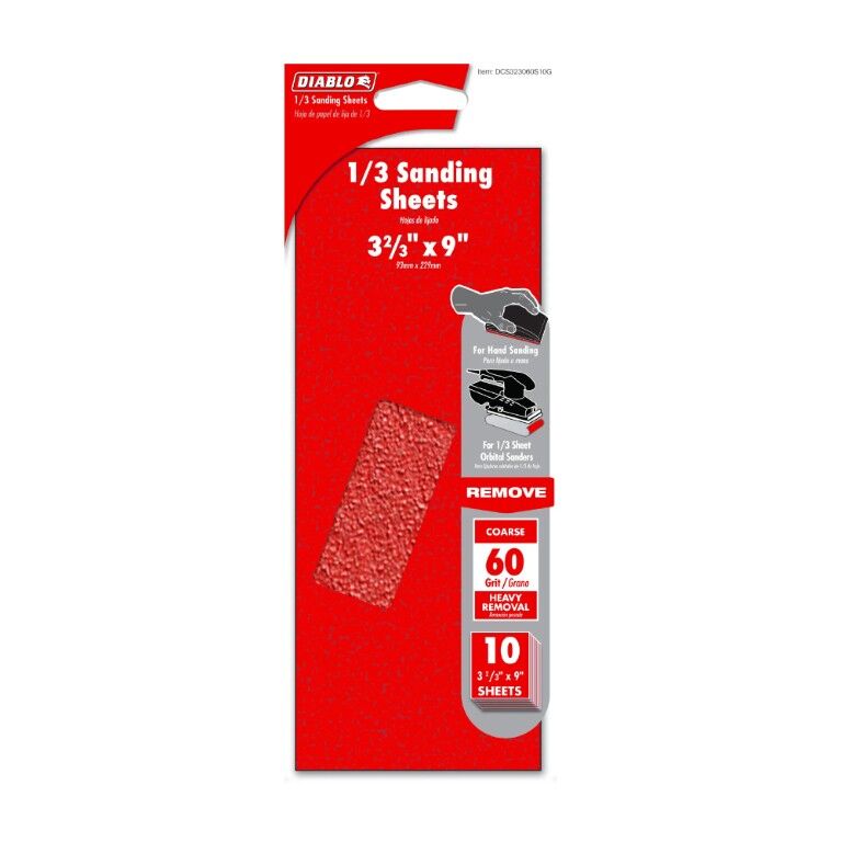 Diablo 1/3 Sheet 60-Grit Sanding Sheets, 10-Pk