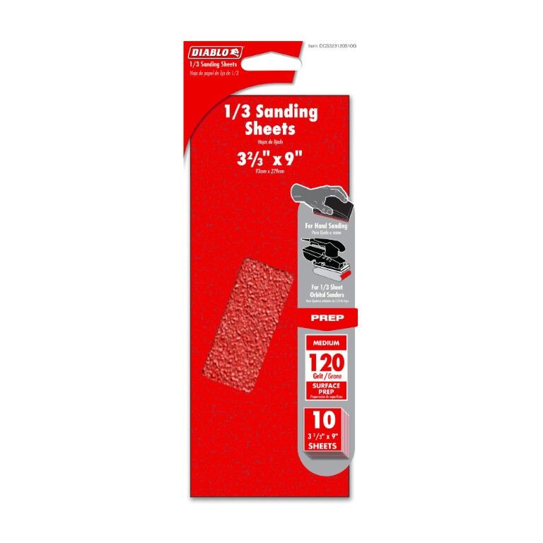 Diablo 1/3 Sheet 120-Grit Sanding Sheets, 10-Pk