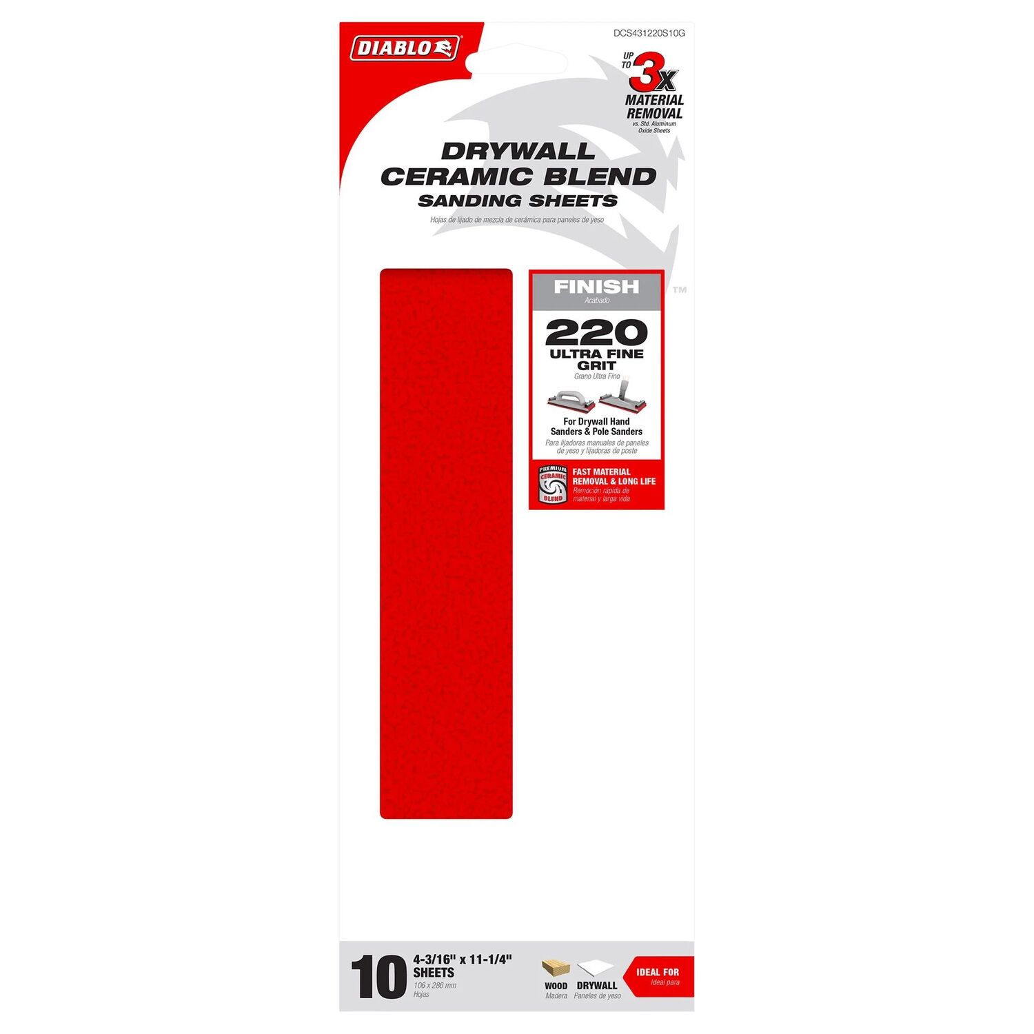 Diablo Tools 220-Grit Sanding Sheets for Drywall, 4-3/16-In x 11-1/4-In, 10-Pk