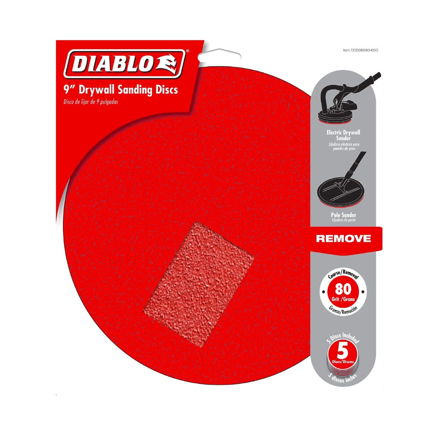 Diablo Tools 80-Grit Hook & Lock ROS Sanding Discs for Drywall, 9-In, 5-Pk