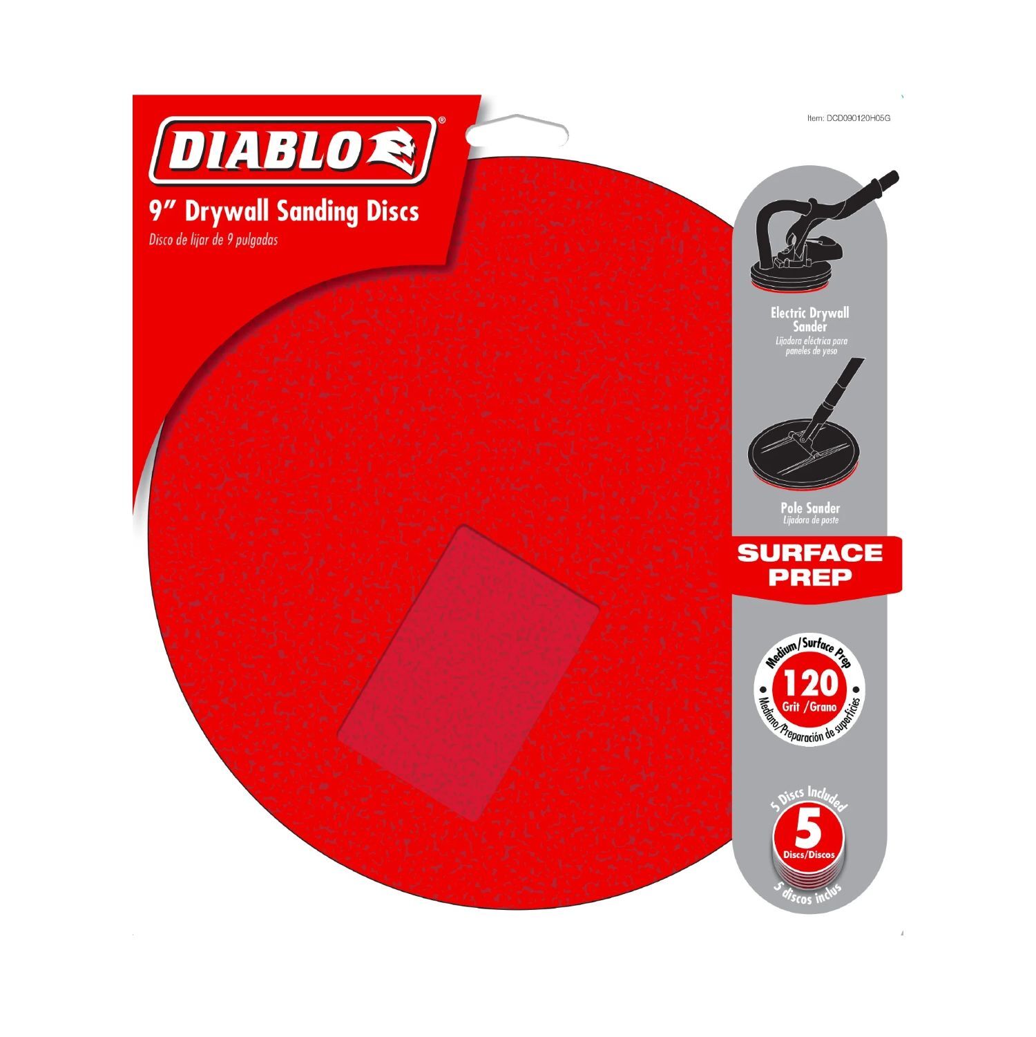 Diablo Tools 120-Grit Hook & Lock ROS Sanding Discs for Drywall, 9-In, 5-Pk