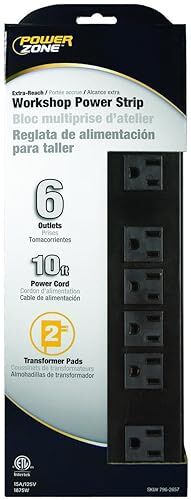 Powerzone Black 6 Outlet Workshop Power Strip