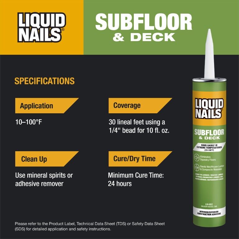 Liquid Nails Solvent Based Subfloor & Deck Interior/Exterior Construction Adhesive, 28-Oz