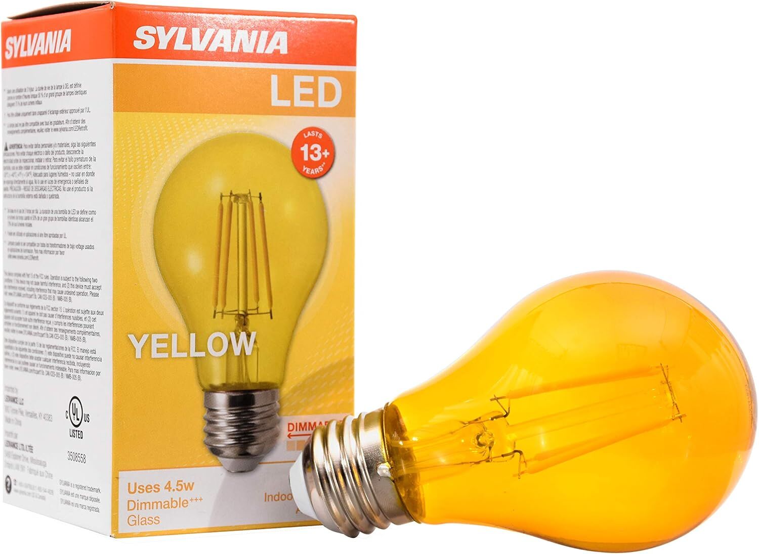 Sylvania Dimmable A19 Ultra LED Bulb - 4.5W - Yellow, image size:1500x1096