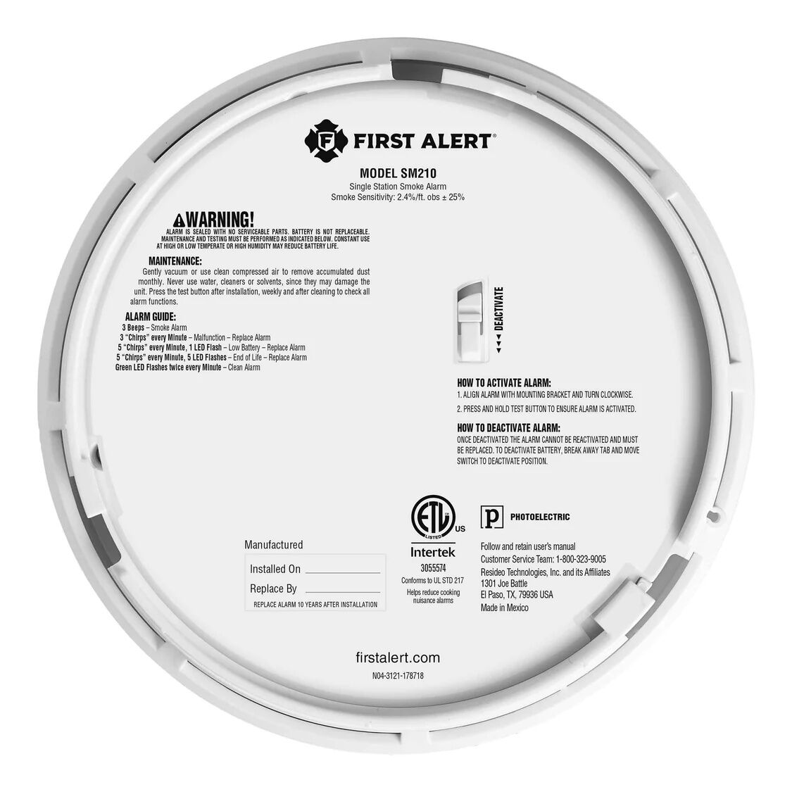 First Alert 10-Year Battery 2-in-1 Combination Smoke & Carbon Monoxide Alarm
