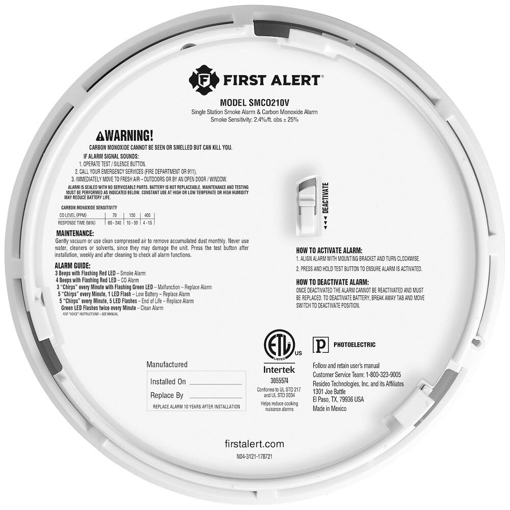First Alert 10-Year Battery 2-In-1 Smoke & CO Alarm With Voice Alerts